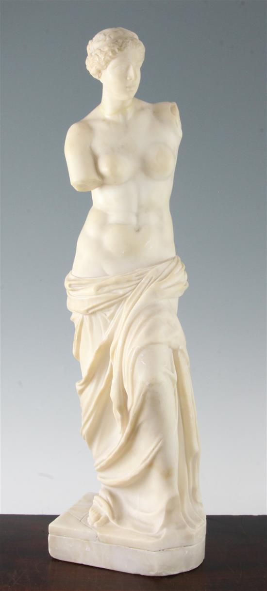 A late 19th century Italian alabaster model of the Venus de Milo, 20.5in.